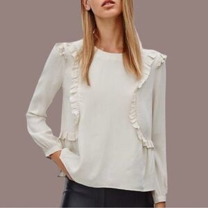 Talula Cream Ruffle Long Sleeve Blouse – Size M, 100% Rayon